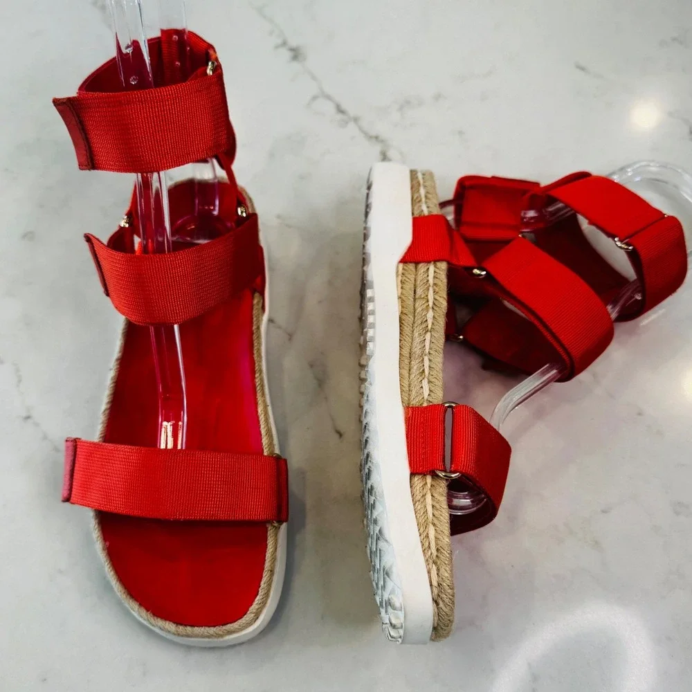 Silent D Trevor Women 9.5 EU 40 Red Orange Platform Espadrille Sandals Hook Loop - Picture 3 of 16
